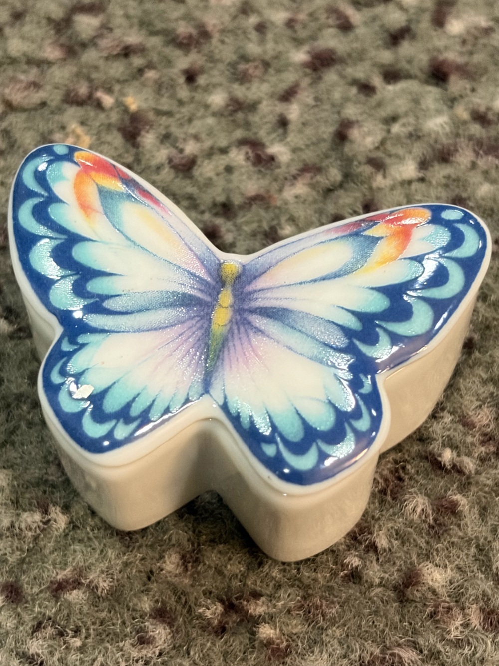 Avon Ceramic Butterfly Trinket Box & Brooch Combo- Blue & White Butterfly
